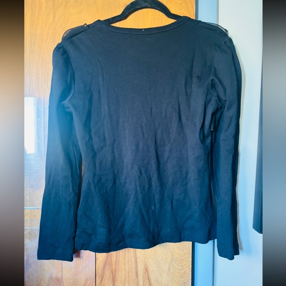 BORDADO Black Long Sleeve Top with Ruffle Accents, Size Medium - Picture 2 of 3